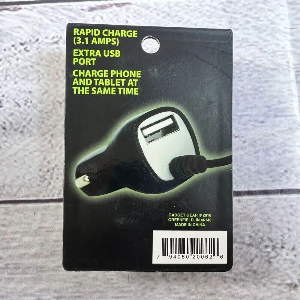 Micro-USB 3.1A Rapid Charging Cord +USB Port Fast Charger 12v Car Outlet Adapter